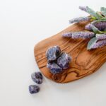 Gemstones on a wooden plate